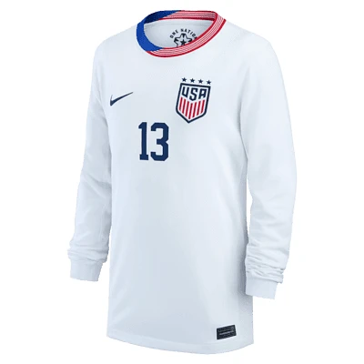 Alex Morgan USWNT 2024 Stadium Home Big Kids' Nike Dri-FIT Long-Sleeve Soccer Jersey. Nike.com