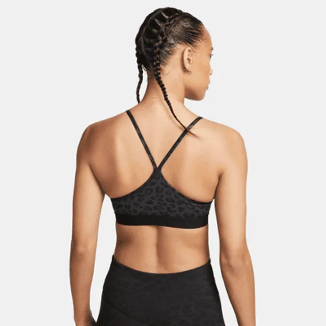 Nike Indy Women's Light-Support 1-Piece Pad V-Neck Leopard Print Sports Bra.  UK