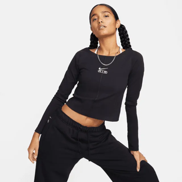 Nike, Pro Long-Sleeve Cropped Top - Black/Lemon