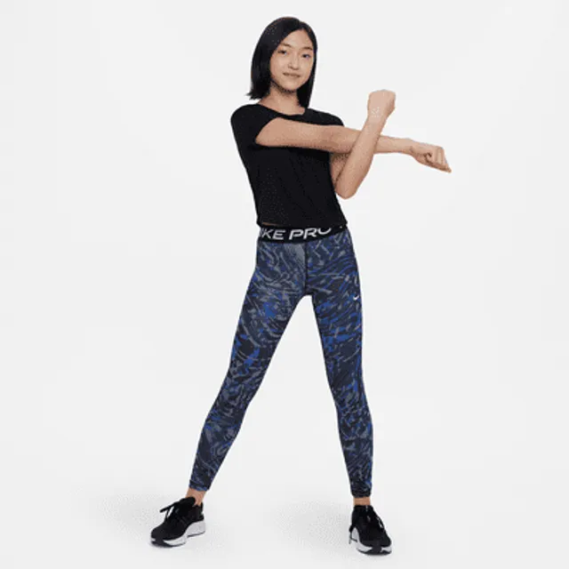 Nike Pro Warm Icon Clash Big Kids (Girls) Printed Leggings Black