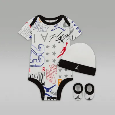 Jordan All-Over Print Bodysuit, Hat and Booties Box Set Baby Set. Nike.com