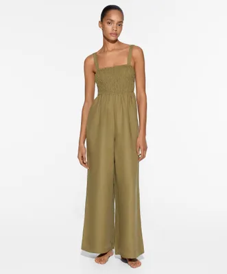 Jumpsuit largo tirantes frunces con lino