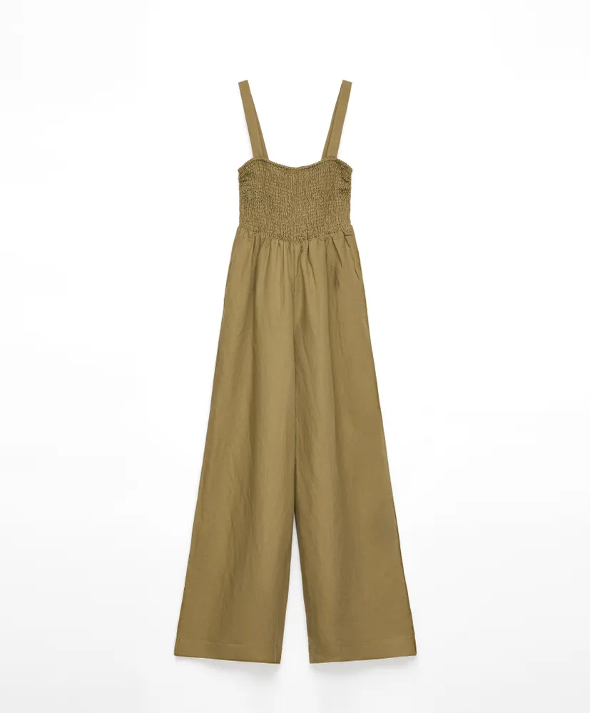 Jumpsuit largo tirantes frunces con lino