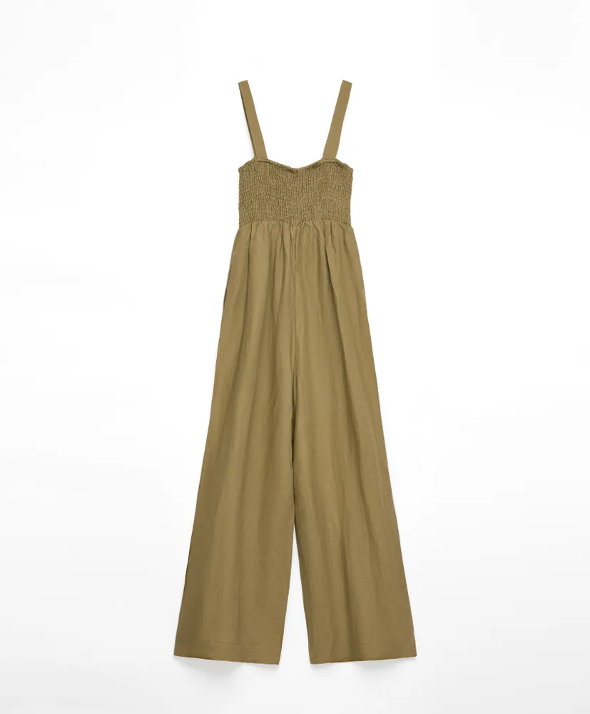 Jumpsuit largo tirantes frunces con lino