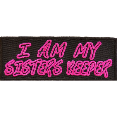 Patch, Embroidered Patch (Iron-On or Sew-On), I Am My Sister's Keeper Hot Pink on Black, 4" x 1.5"
