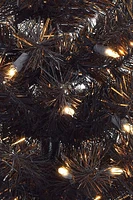 Perfect Holiday 24" Pre-Lit Tabletop Matte Black Gold Tinsel Halloween Tree With Burlap Base