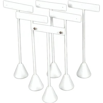 6 Earring T Stand White Leather Showcase Display 6.75"