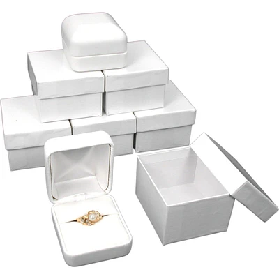6 White Leather Ring Gift Boxes Jewelry Case Display