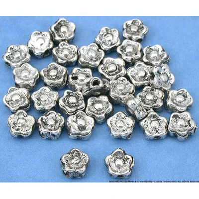 Flower Bali Beads Antique Silver Plated 9mm Approx 30