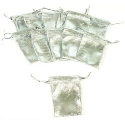 12 Pouches Silver Gift Bags Drawstring Jewelry Favor 2"