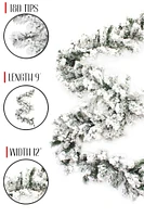 Perfect Holiday 9ft Heavy Snow Flocked Premium Alpine Garland