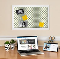 PinPix Custom Bulletin Board Yellow And Blue Waves Poster Board Has a Fabric Style Canvas Finish, Framed in Satin White Frame