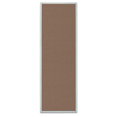 Satin aluminum framed corkboard with Pumice fabric 12" x 36"