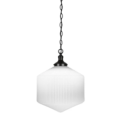Carina Chain Hung Pendant In Matte Black Finish With 14" Opal Frosted Glass