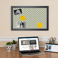 PinPix Custom Bulletin Board Yellow And Blue Waves Poster Board Has a Fabric Style Canvas Finish, Framed in Satin Black