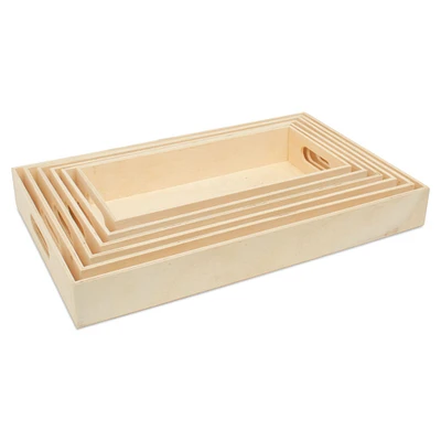 Unfinished Wood Nesting Trays, with Handles and without Handles, 6-set