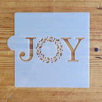 Joy with Holiday Wreath Cookie & Craft Stencil | CM184 by Designer Stencils | Cookie Decorating Tools | Baking Stencils for Royal Icing, Airbrush, Dusting Powder | Craft Stencils for Canvas, Paper, Wood | Reusable Food Grade Stencil