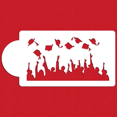 Graduation Silhouette Cake Side Stencil | C1037 by Designer Stencils | Cake Decorating Tools | Baking Stencils for Royal Icing, Airbrush, Dusting Powder | Reusable Plastic Food Grade Stencil for Cakes | Easy to Use & Clean Cake Stencil