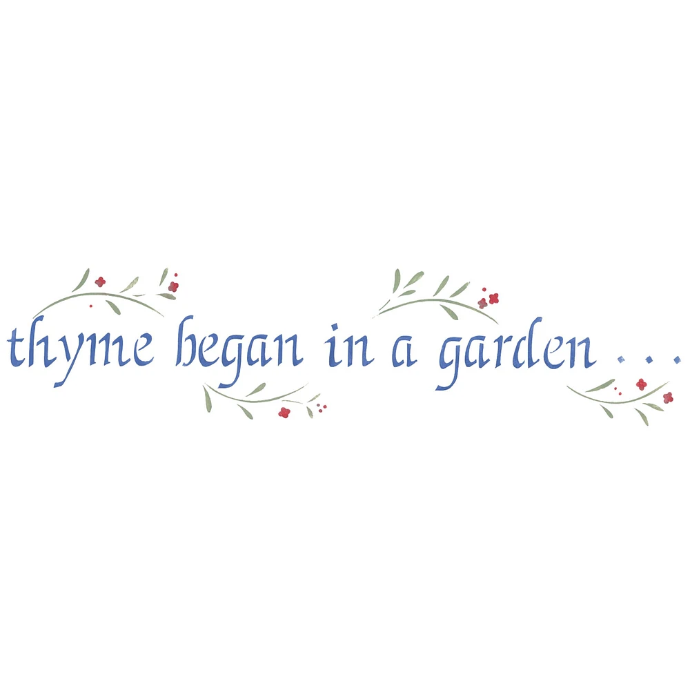 Thyme Began Wall Stencil | 2360 by Designer Stencils | Word & Phrase Stencils | Reusable Art Craft Stencils for Painting on Walls, Canvas, Wood | Reusable Plastic Paint Stencil for Home Makeover | Easy to Use & Clean Art Stencil