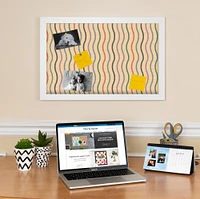 PinPix Custom Bulletin Board Multi Color Waves Poster Board Has a Fabric Style Canvas Finish, Framed in Satin White Frame