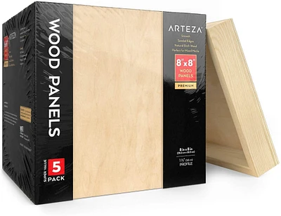 Arteza Wood Paint Pouring Art Panel Boards, 8"x8" - 5 Pack