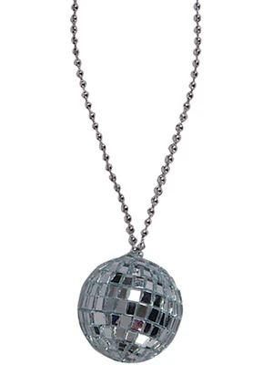 Silver 70s Bling Disco Ball Chain Necklace Costume Accessory