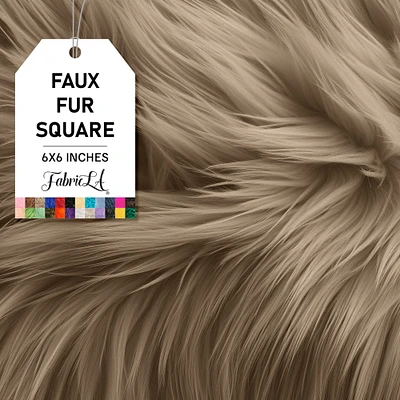 FabricLA | Faux Fur Fabric Square | 6" X 6" Inch Wide Pre-Cut Shaggy | Fake Fur Fabric | DIY, Craft Fur Decoration, Fashion Accessory, Hobby | Beige