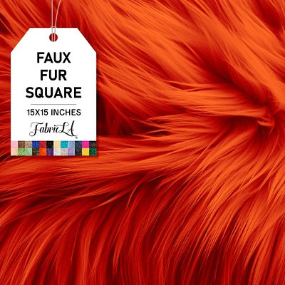 FabricLA | Faux Fur Fabric Square | 15" X 15" Inch Wide Pre-Cut Shaggy | Fake Fur Fabric | DIY, Craft Fur Decoration, Fashion Accessory, Hobby | Orange