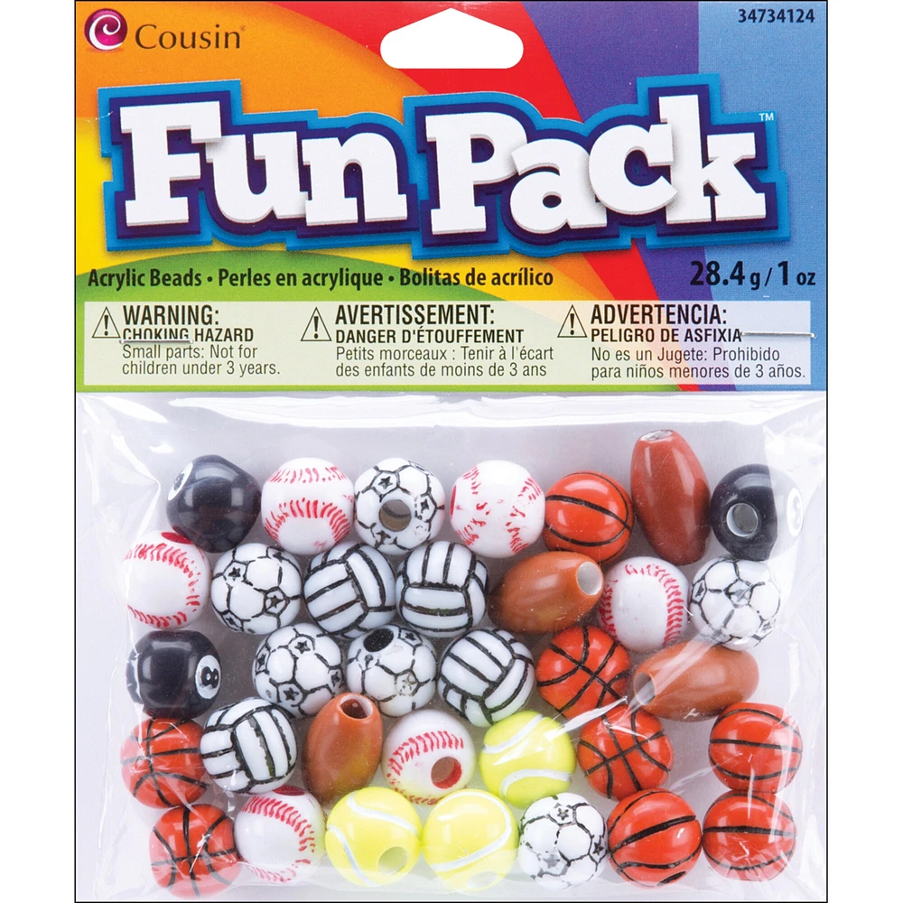 Cousin Fun Pack Acrylic Sports Beads 1Oz-Assorted Balls