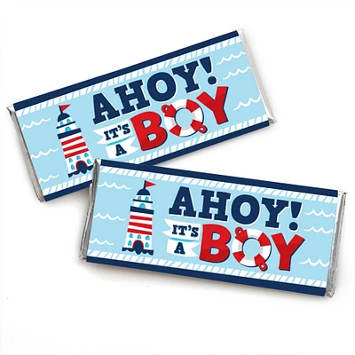 Big Dot of Happiness Ahoy It's a Boy - Candy Bar Wrapper Nautical Baby Shower Favors - Set of 24