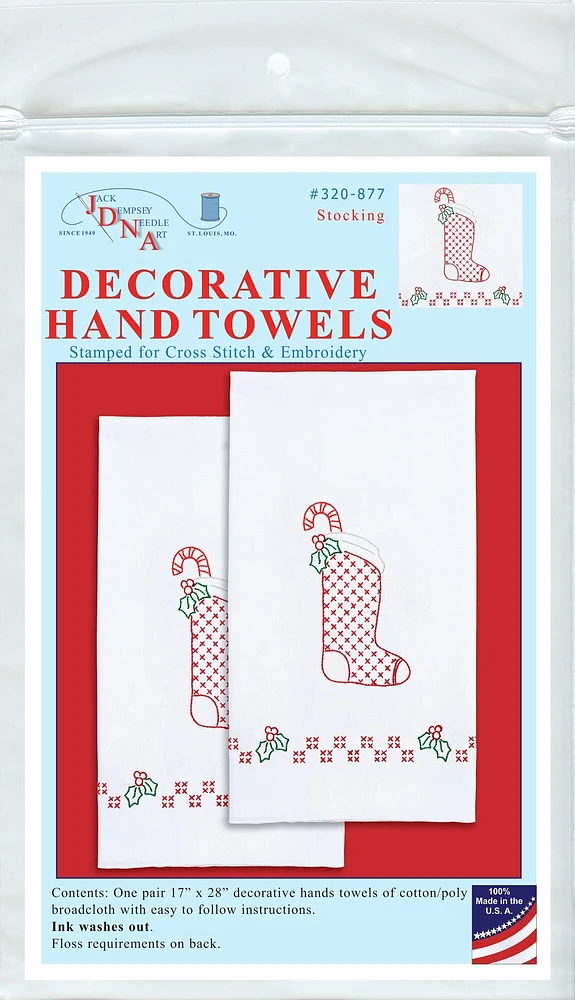 Jack Dempsey Stamped Decorative Hand Towel Pair 17"X28"-Stocking