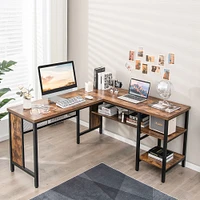 Costway Industrial L-Shaped Corner Computer Desk Office Workstation w/ Storage Shelves