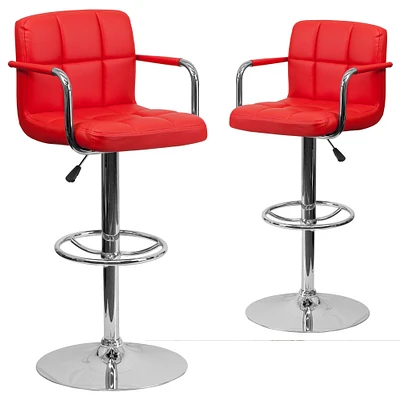 Emma and Oliver Adjustable Bar Stools | Set of 2 Counter Height Barstools with Back and Armrest