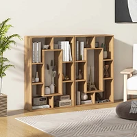 Costway 7-Cube Geometric Bookshelf with Anti-Toppling Device Modern Open Bookcase White/Black/Oak/Rustic Brown/Natural/Grey