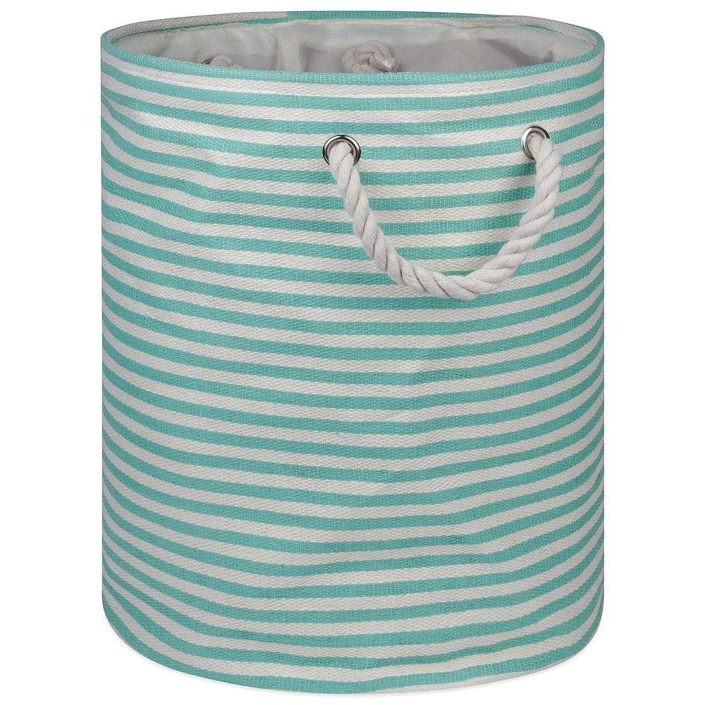 Contemporary Home Living 17" Aqua Green and White Pinstripe Round Medium Bin