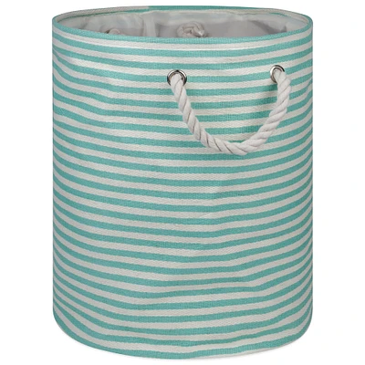 Contemporary Home Living 17" Aqua Green and White Pinstripe Round Medium Bin