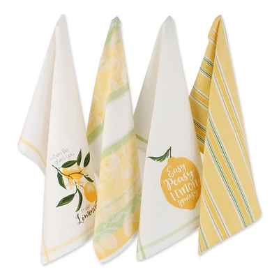 Contemporary Home Living Set of 4 Rectangular Assorted Dishtowel with Lemon Bliss Design 28"