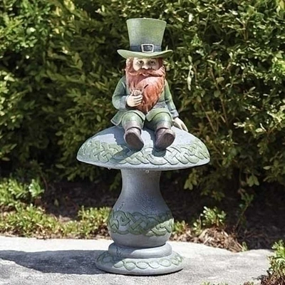 Roman 16.5" LED Lighted Solar Leprechaun Sitting on Mushroom Outdoor Garden Statue