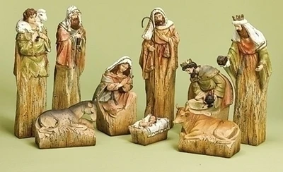 Roman 9-Piece Inspirational Religious Driftwood Nativity Scene Christmas Decoration