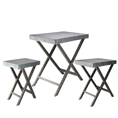 Napco Set of 3 Gray Faux Hammered Finish Metal Decorative Rectangular Nesting Tables