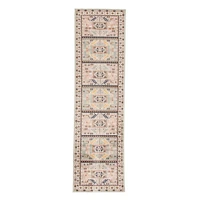 Chaudhary Living 2.5' x 10' Teal Blue and Cream Medallion Geometric Rectangular Rug Runner