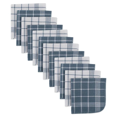 Contemporary Home Living Set of 12 Blue Waffle Weave Dishcloth 13"