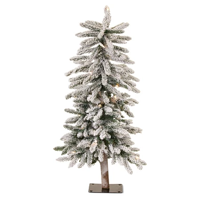 Contemporary Home Living 38" White Pre-Lit Flocked Alpine Artificial Christmas Tree – Warm Yellow LED Lights