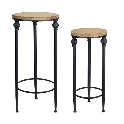 Diva At Home Set of 2 Metal and Wood Tall Tables 26.75”