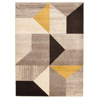 Chaudhary Living 6.5' x 9.5' Gray and Gold Geometric Rectangular Area Throw Rug