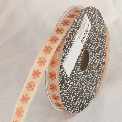 The Ribbon People Ivory and Orange Mini Flowers Printed Wired Craft Ribbon 0.5" x 108 Yards