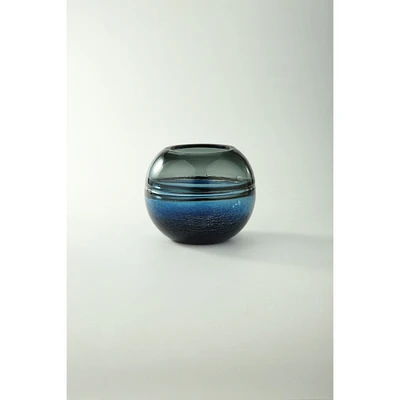 CC Home Furnishings 6.5" Black and Blue Ombre Crackled Hand Blown Sphere Glass Vase