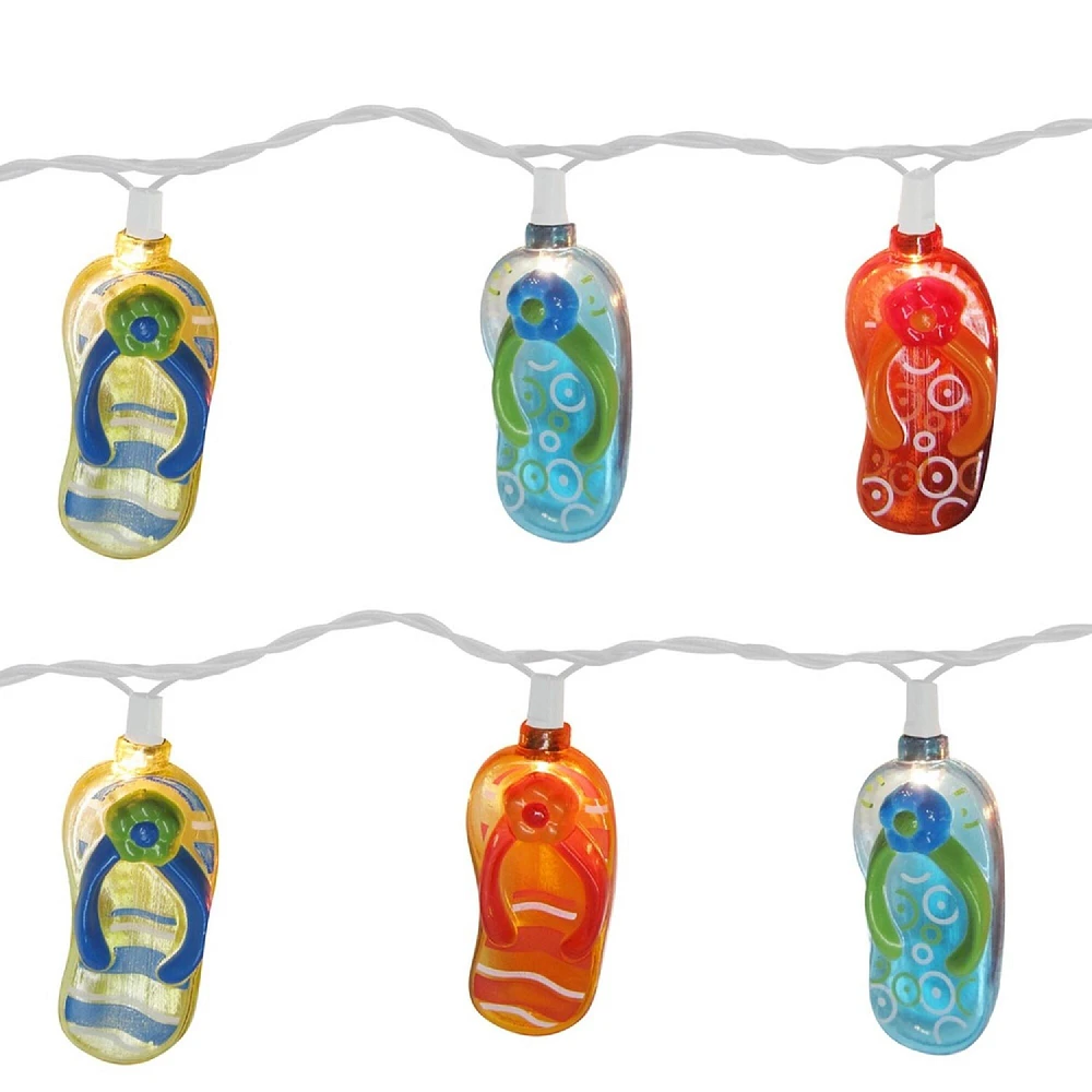 Brite Star Set of 10 Tropical Beach Flip Flop Sandal Novelty Christmas Lights - 11 ft White Wire