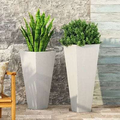 GDFStudio Fardeen Outdoor Modern Large and Medium Cast Stone Planter Set