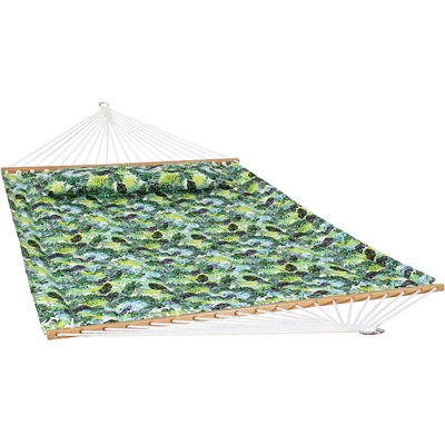 Sunnydaze 2-Person Quilted Hammock with Spreader Bar and Pillow - Tropical by